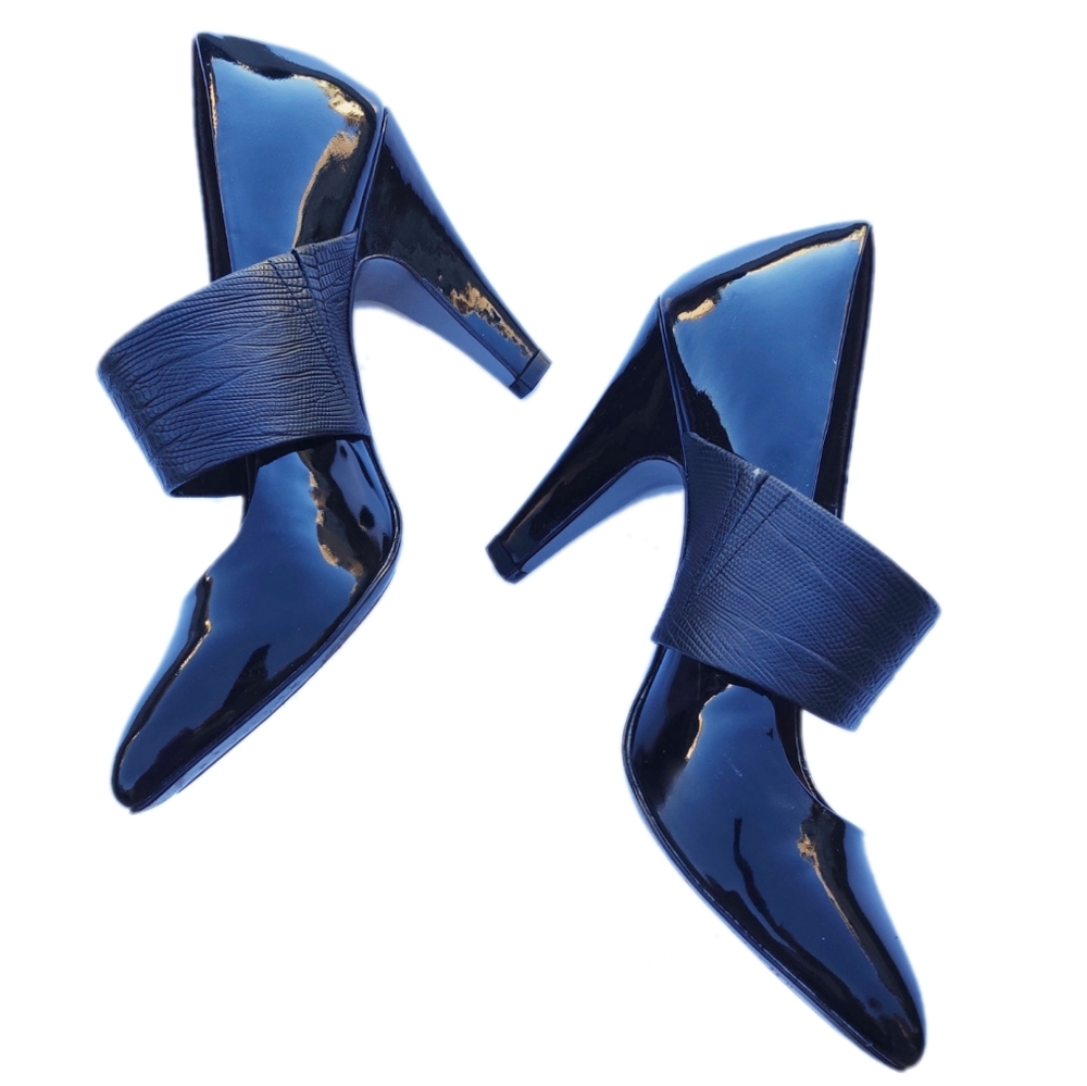 Isola Black Patent & Crocodile Strapped Heels 7 - Picture 2 of 6